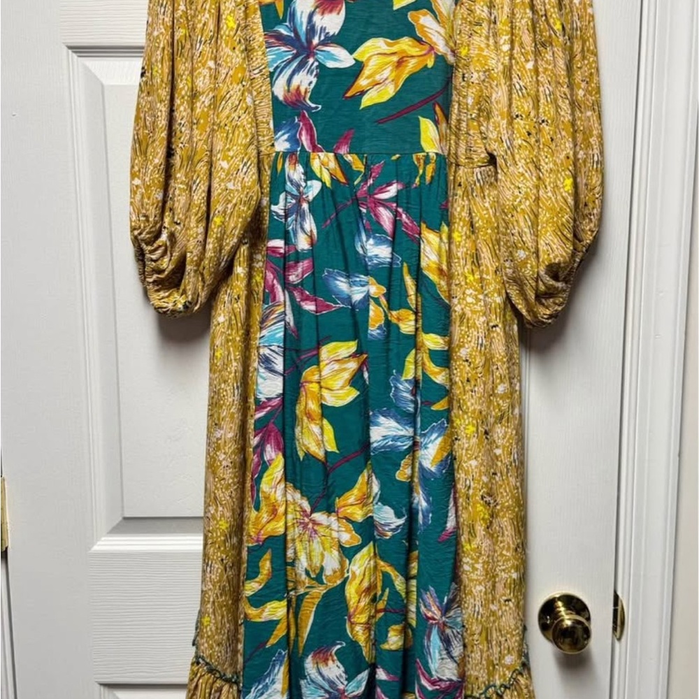 Floral Yellow and Teal Maxi Dress